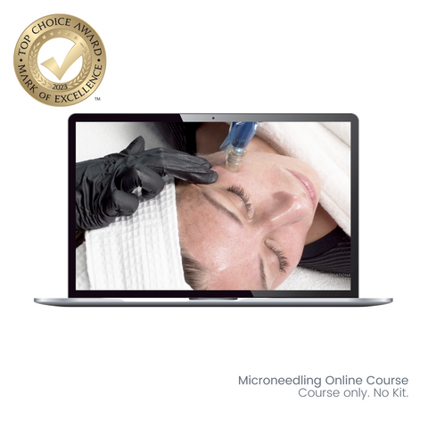 a laptop showing a microneedling online course